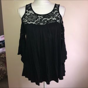 Cold Shoulder Black Lace Top